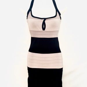 Bebe halter bandage dress with bottom frin…